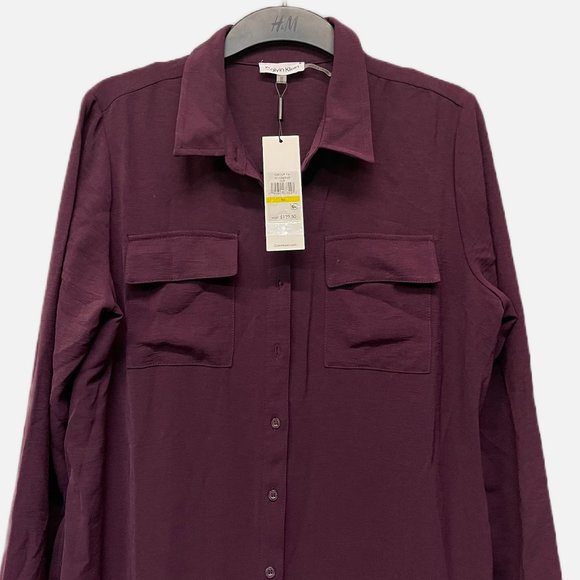 NWT! Calvin Klein Women's Belted Shirtdress - Aubergine Medium - Picture 4 of 6